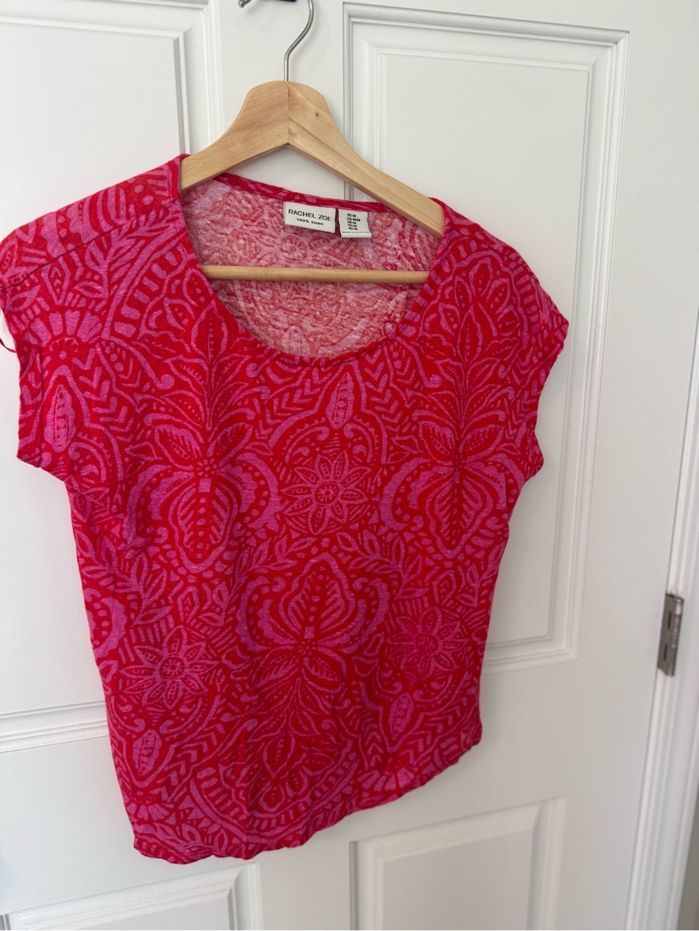 Rachel Zoe Red and Pink Floral-Paisley Short Sleeve Top